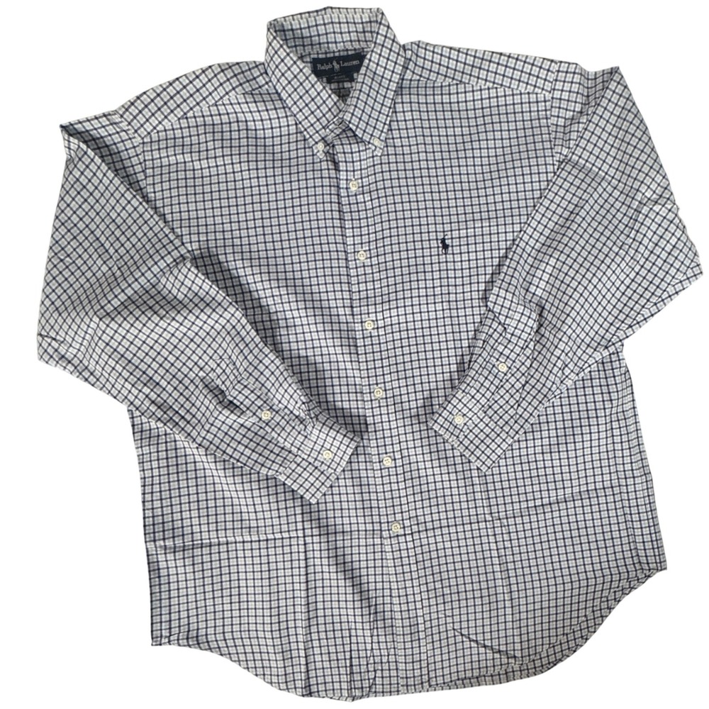 Ralph Lauren Vintage 90's Men's Large Blake Long Sleeve Blue Plaid Polo y2k